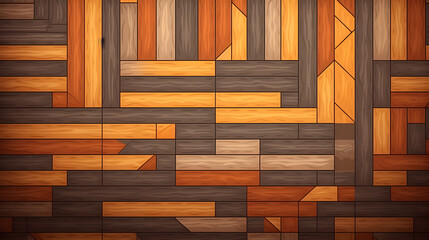 A visually immersive composition is created with a pixel art background displaying wooden planks arranged randomly.