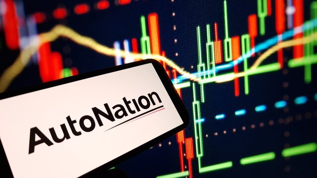 Konskie, Poland - March 16, 2024: AutoNation company logo displayed on mobile phone