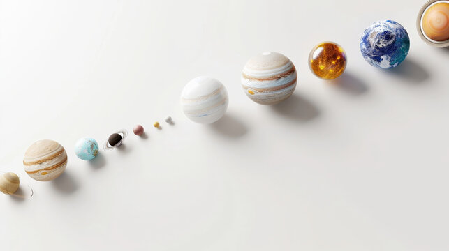 Solar system planets set. white background. Textures. Concept. Size large, small. Mercury, Venus, Earth, world, Mars, Jupiter, Saturn, Uranus, Neptune, Pluto. Illustration