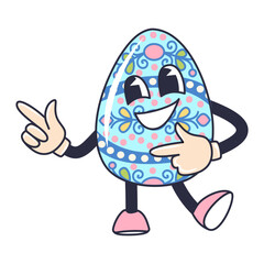 Cartoon happy Easter Groovy egg character. Holiday personage isolated on white background - 760631227