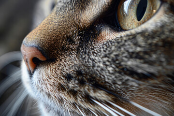Macro shot of cat muzzle. Cat's nose with a mustache