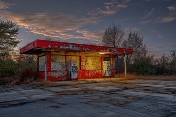 Derelict Abandoned gas station. Fuel gas texture. Generate Ai