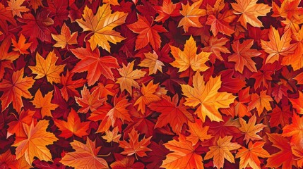 "Vibrant fall leaves seamless pattern. Autumnal design for print and textile. Seasonal foliage concept with rich colors."