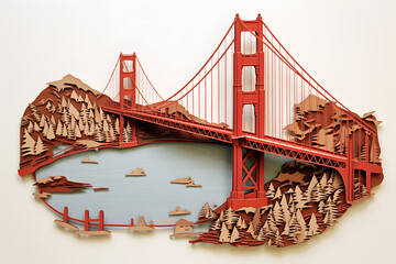 Paperstyle origami Golden Gate Bridge, golden gate bridge illustrated origami art