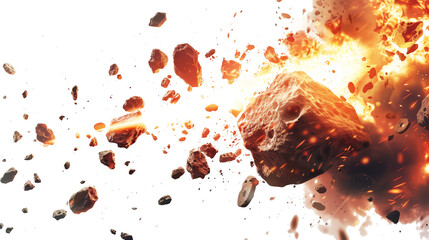 burning asteroid rocks isolated on transparent background, burning asteroid cutout 