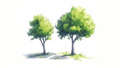 Fototapeta premium Drawing of a big green tree on a white background.