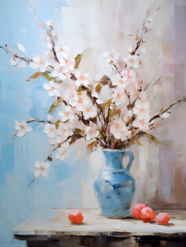 Spring still life. Oil painting in impressionism style.