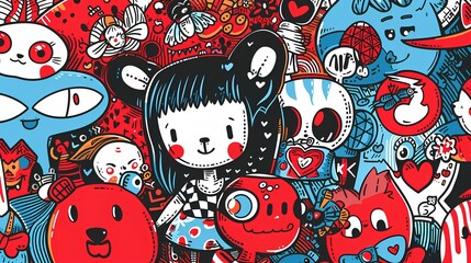 colorfully dodle art with cute character illistration
