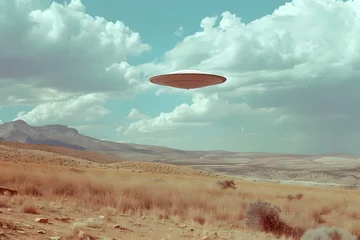 Türaufkleber Außerirdisches Raumschiff: Illustration eines UFOs in geheimer Mission im Weltraum © Seegraphie