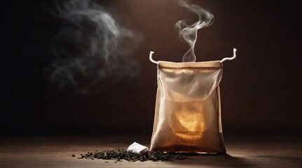 Herbal tea bag on a table - obrazy, fototapety, plakaty