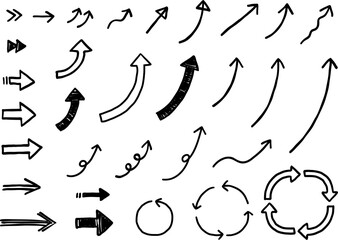 手書きの矢印のセット　モノクロ