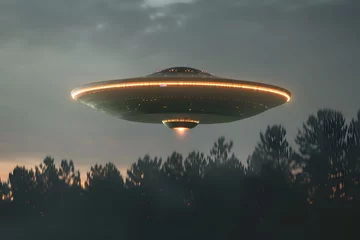 Küchenrückwand glas motiv Außerirdisches Raumschiff: Illustration eines UFOs in geheimer Mission im Weltraum © Seegraphie