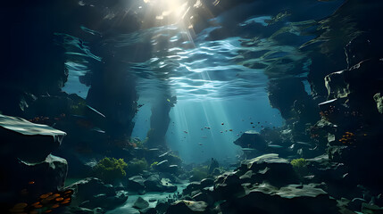underwater scene with fishes. Generative AI