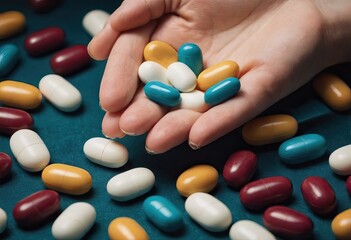 Young doctor is offering to you bunch of different pills as medication for your good health isolated