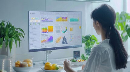 A digital health monitoring system that suggests daily meal plans based on real-time biometric data, visualized on a sleek interface
