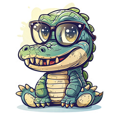 Summer Crocodile Wearing Glasses, Isolated Transparent Background Images