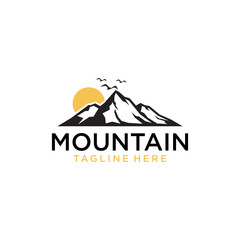 Sun moon and mountain Logo Design Vector