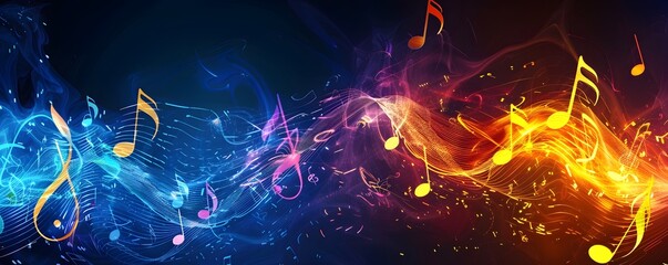 Music notes on colorful abstract background.  - obrazy, fototapety, plakaty