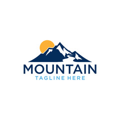 Sun moon and mountain Logo Design Vector