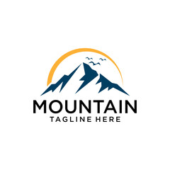 Sun moon and mountain Logo Design Vector