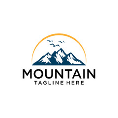 Sun moon and mountain Logo Design Vector