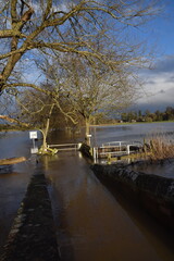 the flooded landscape at Pershore at the beginning of the year 2024