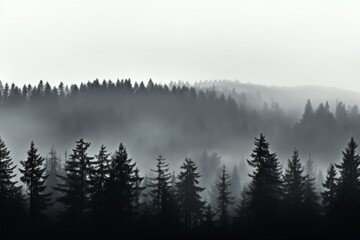 Ethereal hyper realistic british landscape of misty mountain and trees in panoramic view