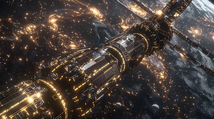 Massive Space Station Orbiting Earth Showcases Advanced Solar Farm Technology