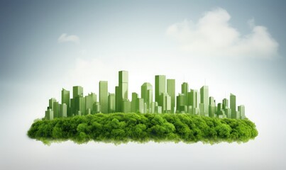 Urban landscape, city skyline with green tree frames
