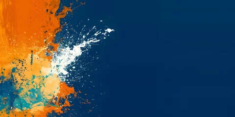 Gordijnen abstract background in the form of blue and orange splashes, illustration of orange and blue splashes and paint splatters © Svitlana Sylenko