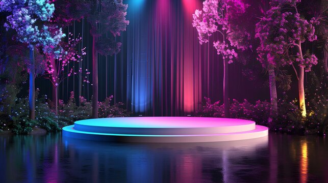 Nighttime Rainbow Stage by the Lake