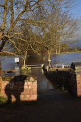 the flooded landscape at Pershore at the beginning of the year 2024