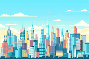 City skyline illustration. Urban landscape. Daytime cityscape in flat style.