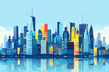 City skyline illustration. Urban landscape. Daytime cityscape in flat style.