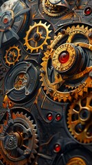 Clockwork Mechanisms, Steampunk Aesthetic, Clockwork Creations, Examining the detailed gears and mechanisms of a steampunk-inspired device