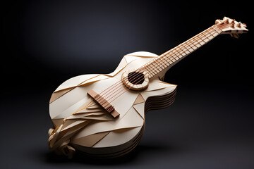 Paperstyle origami guitar, music instrument made from paper origami art - obrazy, fototapety, plakaty