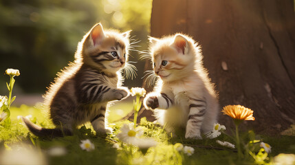 two puppy cats in the garden