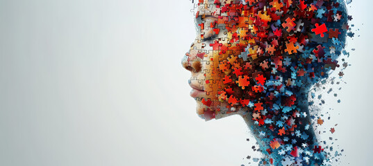 Colorful Puzzle Portrait: Creative Mind Concept. Generative AI