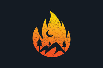Fire mountain logo design creative concept simple style