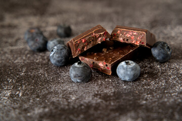 Chocolate chips with dried fruit and fresh blueberries
