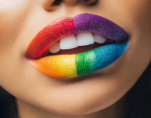 Close up of rainbow clown lips.