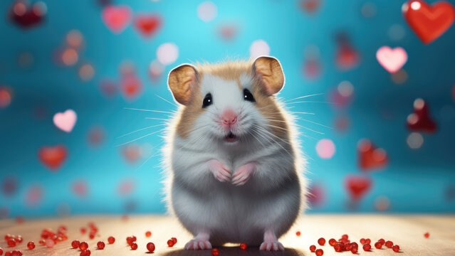 Purr-fect Love: hamster on Blue Background with Heart