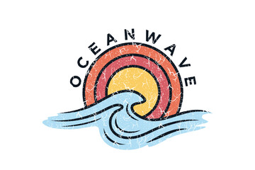 Ocean logo design creative concept with summer Premium Vector