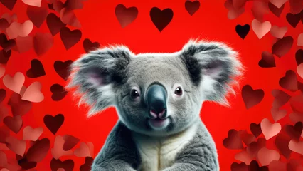 Keuken spatwand met foto Purr-fect Love: Koala on Blue Background with Heart © Andriy
