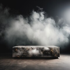 a large White marble coffee table in the background, in the style of smokey background