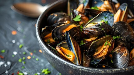 Mussel dish food shell seafood wallpaper background - obrazy, fototapety, plakaty