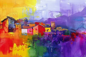 Vibrant Colorful village paint. Vivid paint. Generate Ai