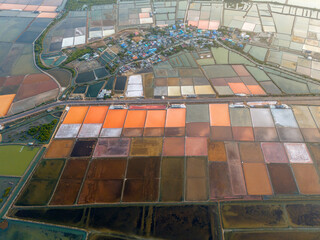 Aerial shot top view of salt-pond in Ban Laem,Phetchaburi province,Thailand - 760657070