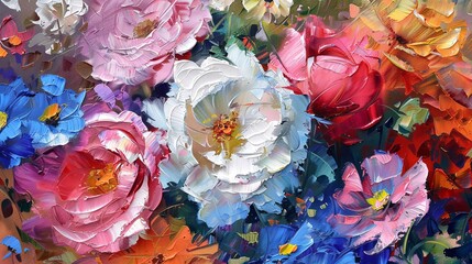 Oil painting flowers art on canvas wallpaper background