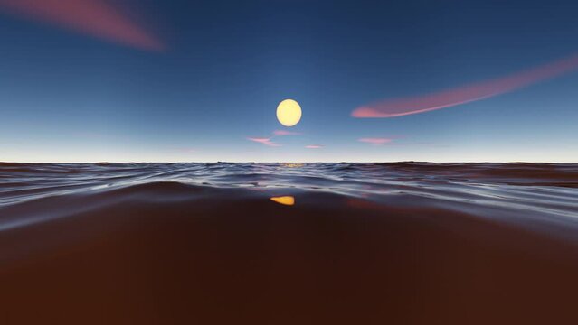 Timelapse clouds on sunset sky and wave sea beach abstract background. Nature and summer concept. 3d render.	